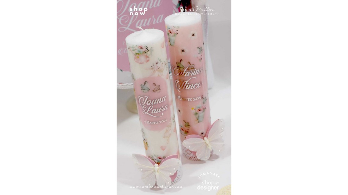 Trusou cu fluturi si flori ideal pentru un botez primavara Pink Spring 1